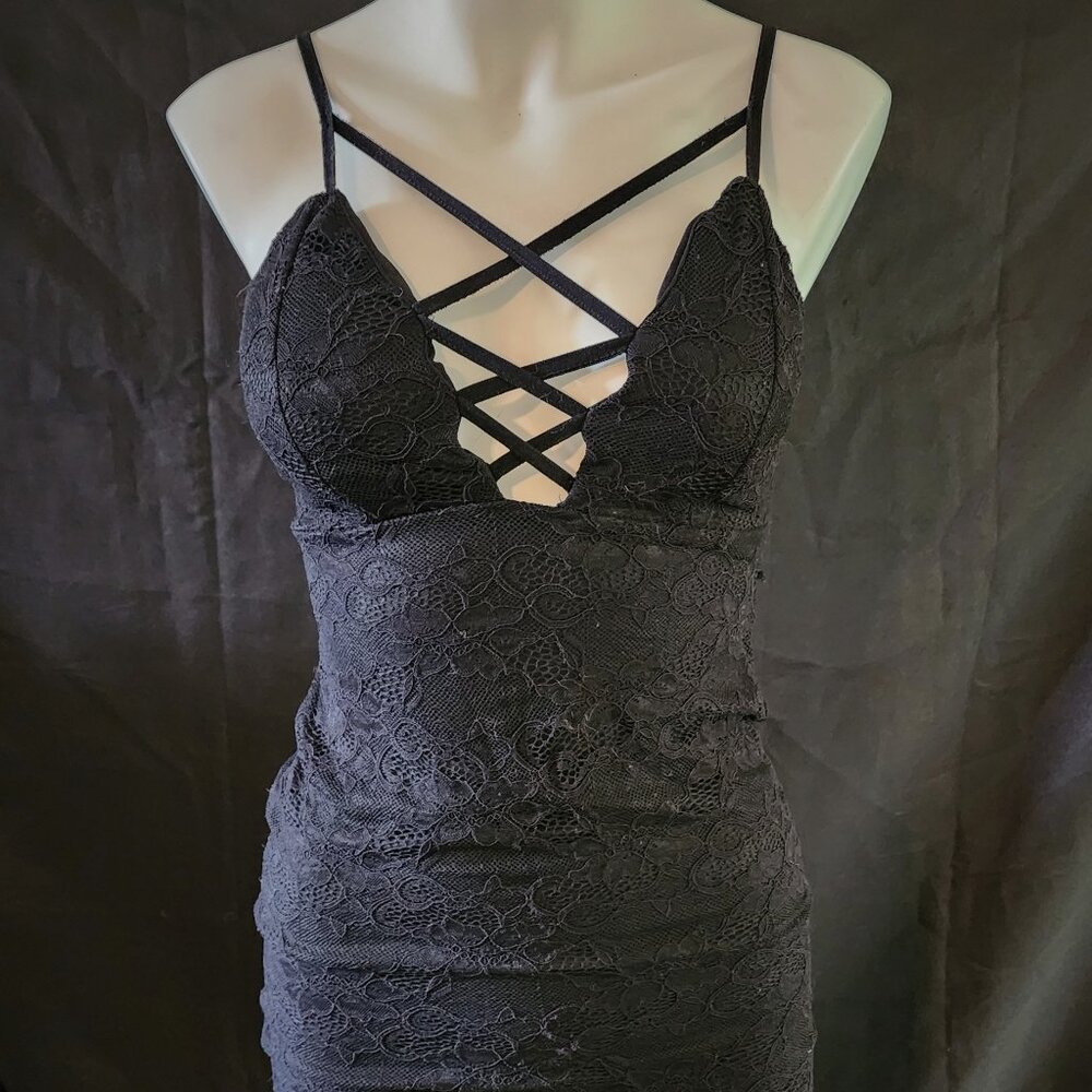 Black Lace, Deep V Dress